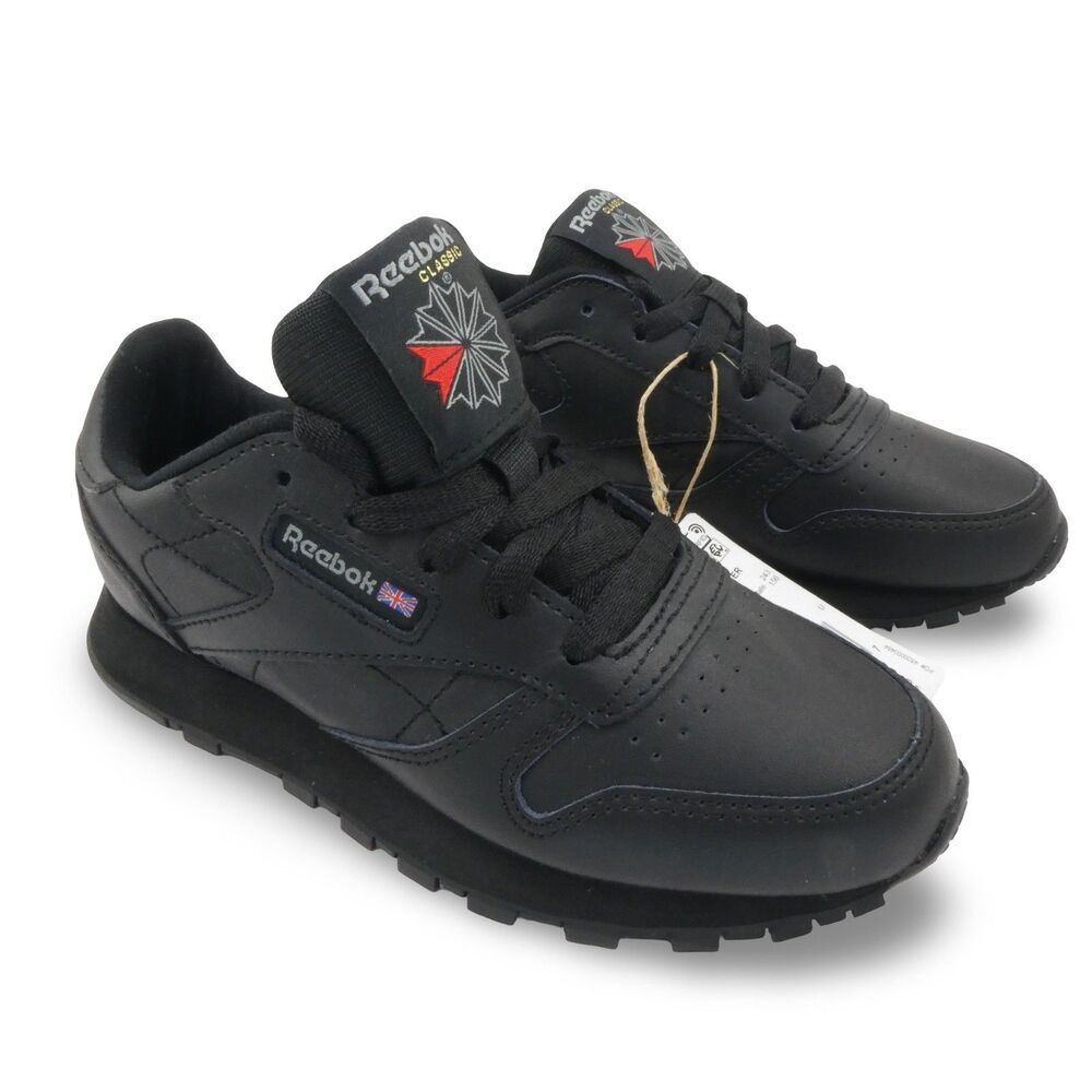 Athleisure Reebok Boy's Size US 1 Classic Black Leather Sneaker NWOB